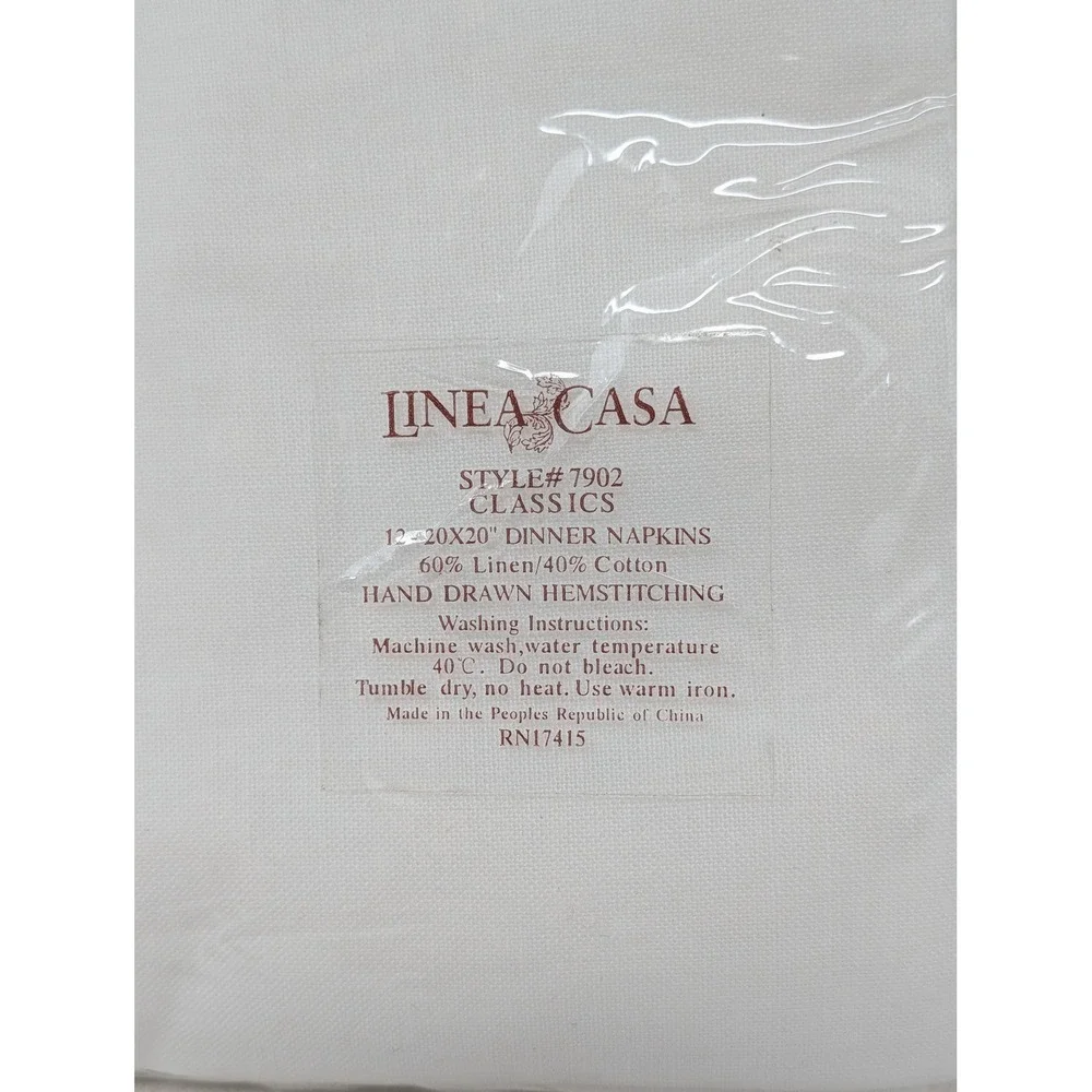 Linea Casa 12 Pack White Linen Cotton Dinner Napkins 20x20 Hand Drawn Hemstitch